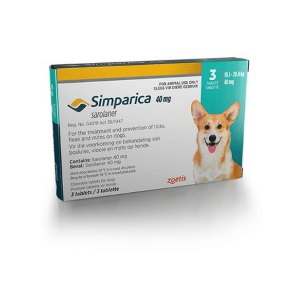 SIMPARICA 40mg Turquoise 10.1-20.0kg 3 Chewable Tick & Flea Tablets
