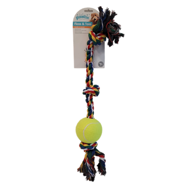 Pawise - Rope Bone With 3 Knots & Tennis Ball 8inches