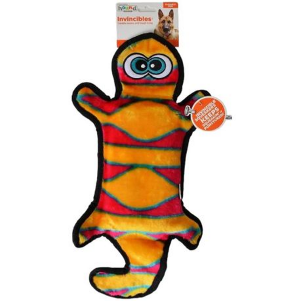 Outward Hound - Invincible Plush Dog Toy - Orange & Pink Gecko (Large)