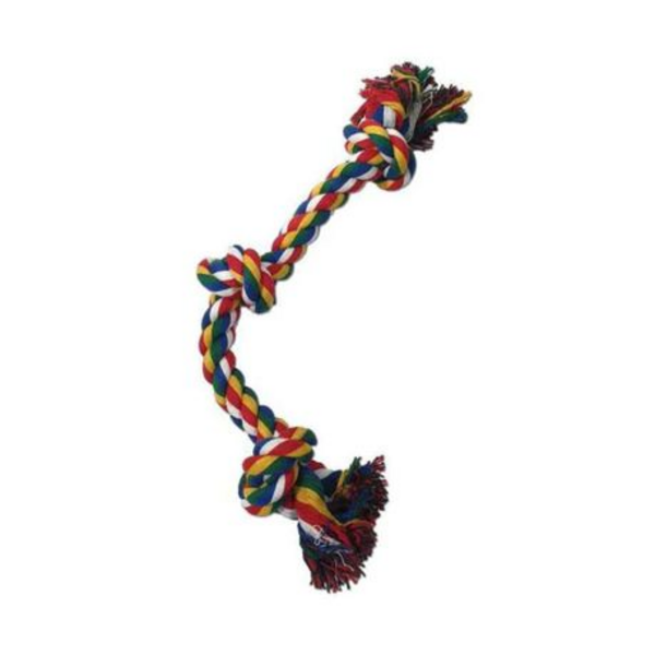 Multi - Colour Dog Toy Rope Bone with 3 Knots 13inches